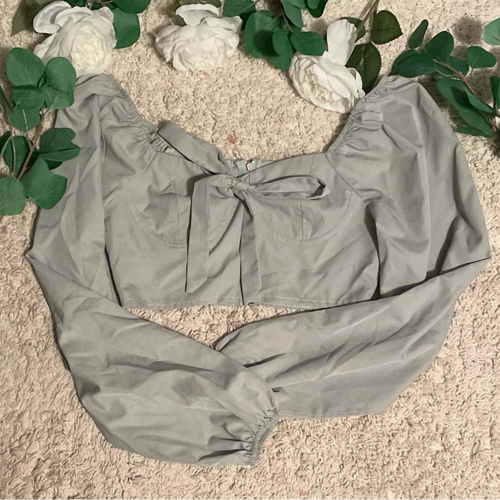 Sage green crop top, back zipper, good condition, size XS